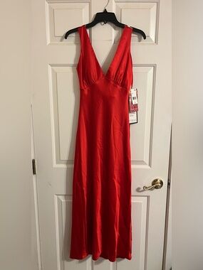 Emerald Sundae Red Satin Open back Dress